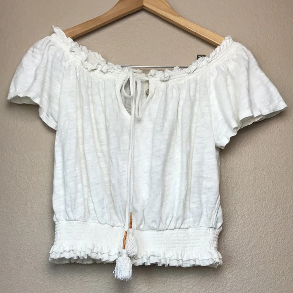 We The Free | White Off the Shoulder Semi Crop Top - Picture 1 of 7